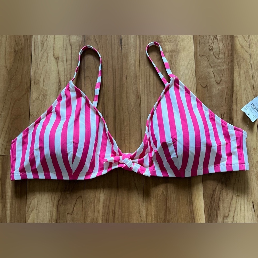 J.Crew Pink White Stripe Bikini Top 3X Plus Size Knot Front Swimwear NWT - Picture 2 of 7